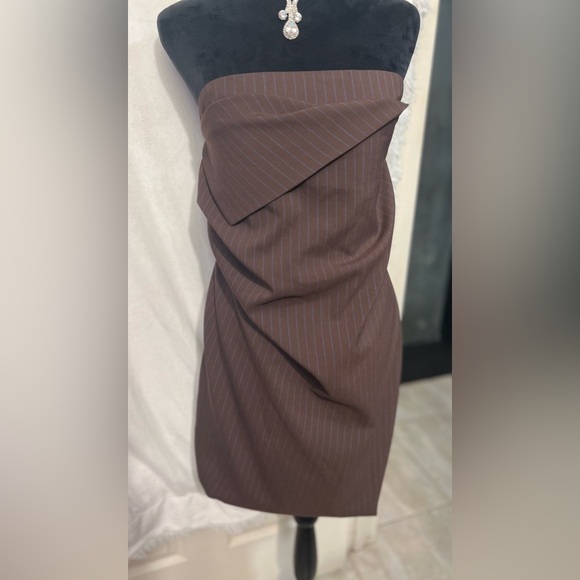 🤎💙ZARA Pinstripe Strapless Mini Dress🤎SZ XXL💙NWT - Picture 2 of 16